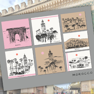Cartão Postal Marrocos África Esboços Arquitetura Viagem