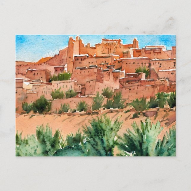 Cartão Postal Marrocos Watercolor (Frente)