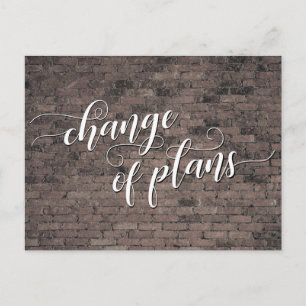 Cartão Postal Marrom Bricks Mudança de Planos Adiada Casamento