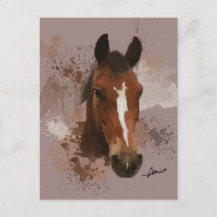 Cartão Postal Marrom Horse Watercolor