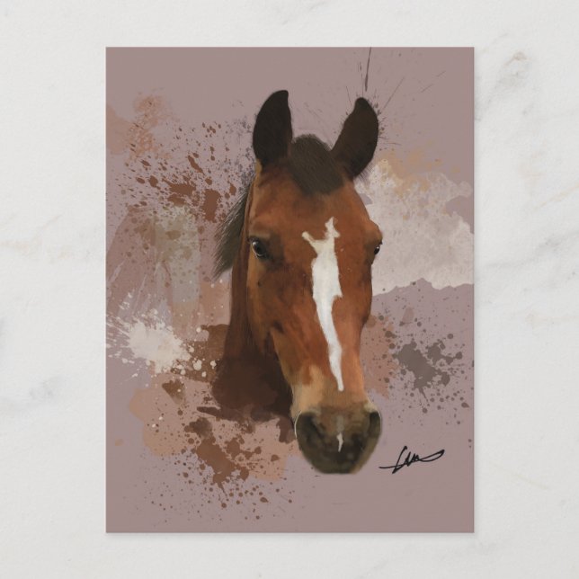 Cartão Postal Marrom Horse Watercolor (Frente)