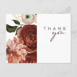 Cartão Postal Marsala Autumn Floral | Casamento Branco Obrigado