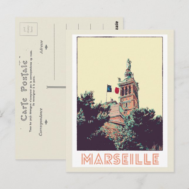 Cartão Postal Marselha Notre-Dame-de-la-Garde França (Frente/Verso)