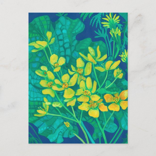 Cartão Postal Marsh Marigold Summer Wildflower Pintura Floral (Frente)