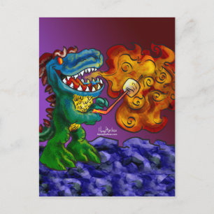 Cartão Postal Marshmallows Do Cozinhar Do Dragão Dinossauro Com