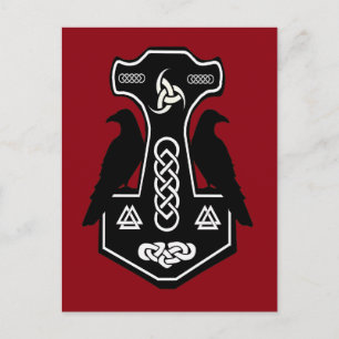 Cartão Postal Martelo Celta Pagan Thor com Ravens