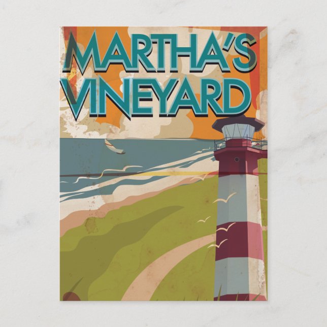 Cartão Postal Marthas Vineyard Viagens vintage (Frente)