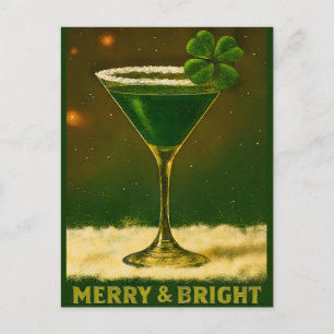 Cartão Postal Martini de Natal Irlandês com Trevo de 4 Folhas Re