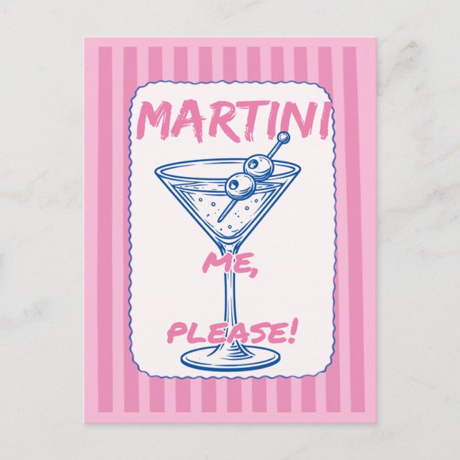 Cartão Postal Martini Me Please Retro Cocktail Rosa (Frente)