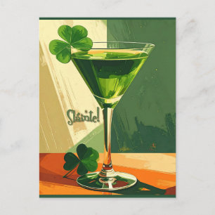 Cartão Postal Martini Shamrock de Meados do Século Sláinte!
