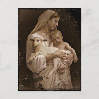 Cartão Postal Mary Baby Jesus e Lamb