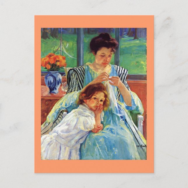 Cartão Postal Mary Cassatt art: Mãe jovem, pintura Cassatt (Frente)