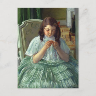 Cartão Postal Mary Cassatt - Françoise em Verde, costura