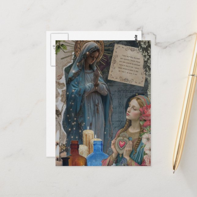 Cartão Postal Mary Mixed Media Collage (Frente/Verso In Situ)