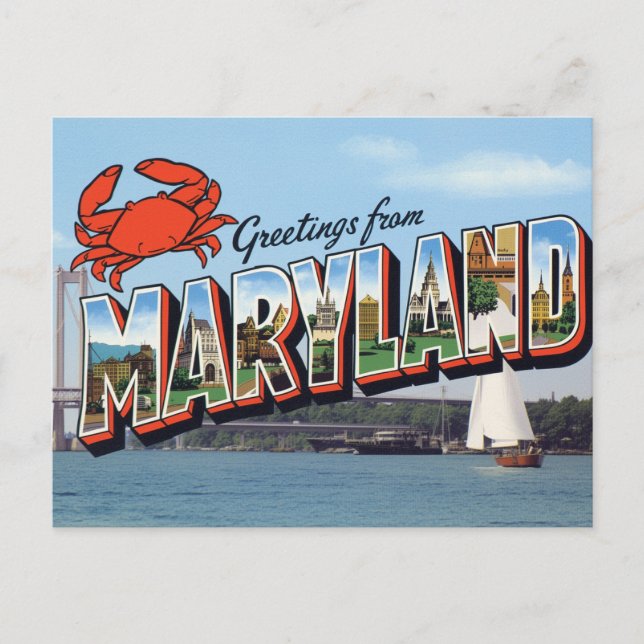 Cartão Postal Maryland Crab Bridge Coastal (Frente)