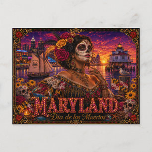 Cartão Postal Maryland Día de los Muertos Retro