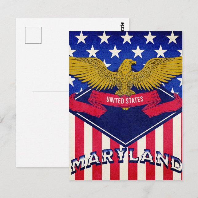 Cartão Postal Maryland EUA Flag (Frente/Verso)