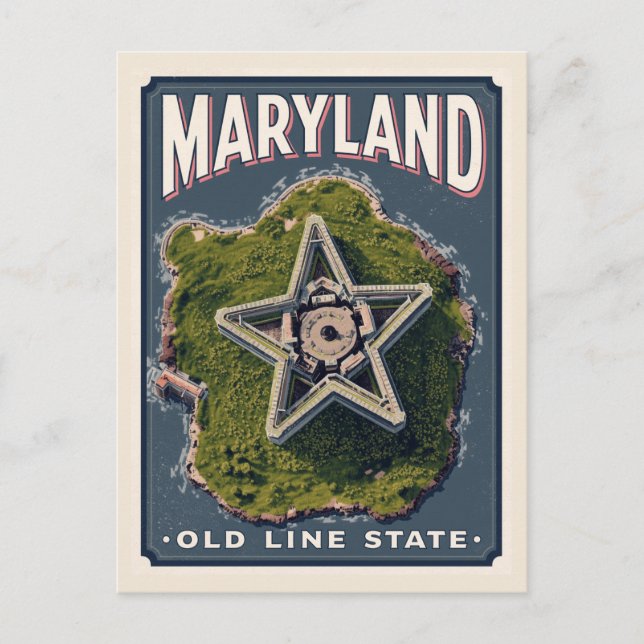 Cartão Postal Maryland Old Line State Star Fort Aerial View (Frente)
