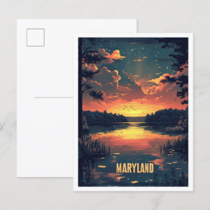 Cartão Postal Maryland USA Art Vintage Illustration Viagem