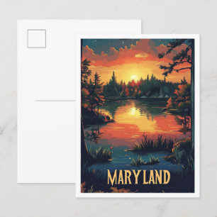 Cartão Postal Maryland USA Art Vintage Illustration Viagem