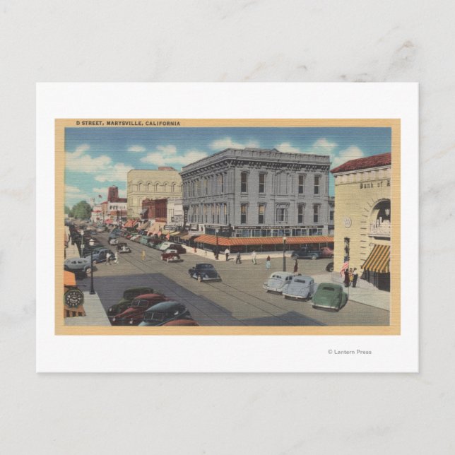 Cartão Postal Marysville, Cidade da Califórnia, Vista da rua D (Frente)