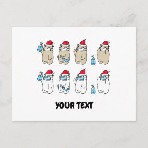 Cartão Postal Máscara de chapéu de Natal de ursos bonitos pers