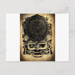 Cartão Postal Máscara de Design do Calendário Aztec Mexicano Sun