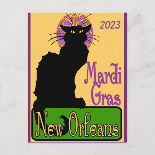 Cartão Postal Máscara de Mardi Gras Chat Noir, adicionar texto P