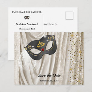 Cartão Postal Máscara de Marfim Carvão Save the Date
