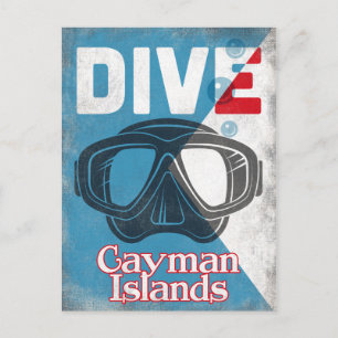 Cartão Postal Máscara de mergulho das Ilhas Cayman Vintage Scuba