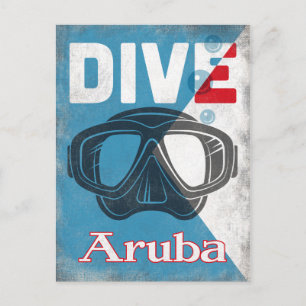 Cartão Postal Máscara de mergulho em Aruba Vintage Scuba