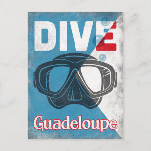 Cartão Postal Máscara de mergulho em Guadeloupe Vintage Scuba