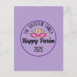 Cartão Postal Máscara de Purim Feliz Roxo