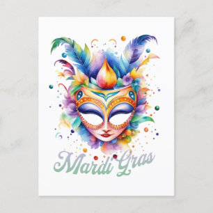 Cartão Postal Máscara de Watercolor Mardi Gras