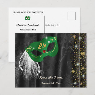 Cartão Postal Máscara Esmeralda em Damasco Preto Save the Date