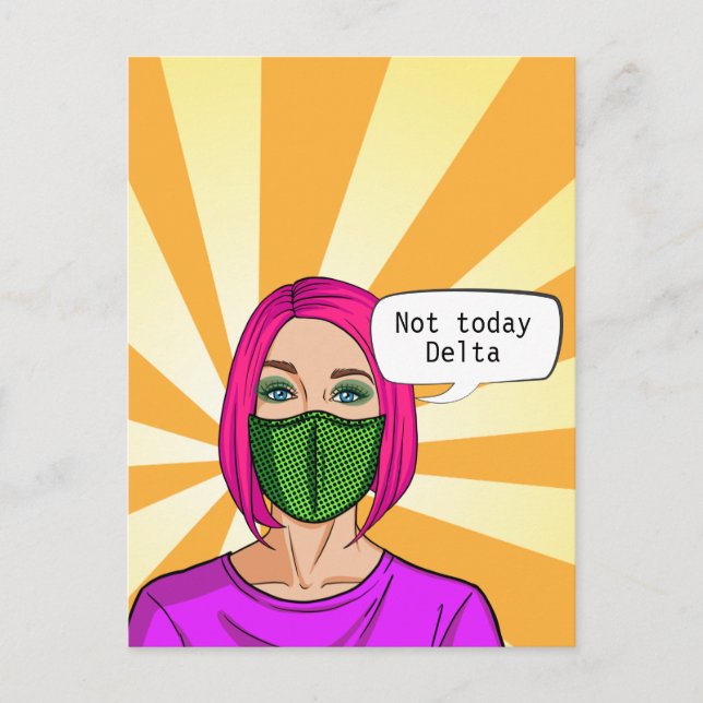 Cartão Postal Máscara Facial Pop Art 2021 Lady Delta Covid (Frente)