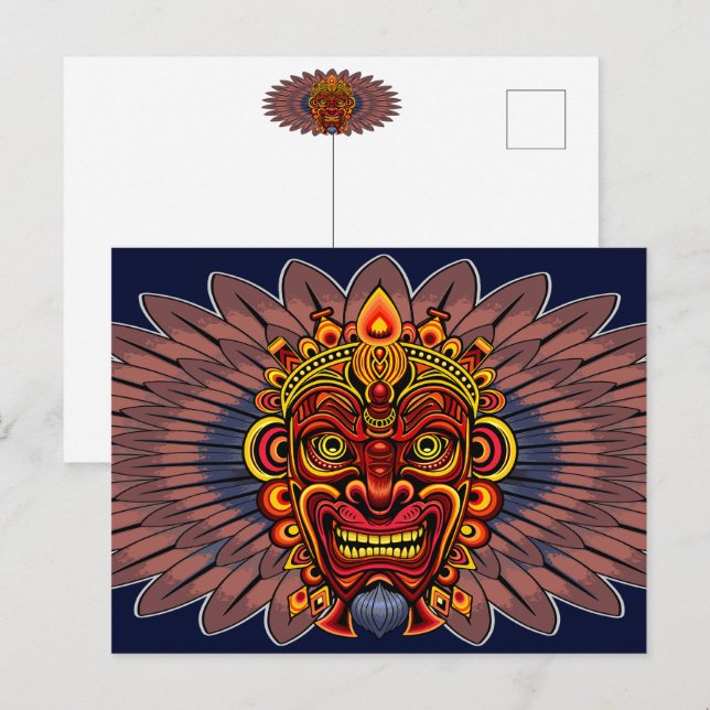 Cartão Postal Máscara Ritual do Rei Guerreiro Tribal (Frente/Verso)