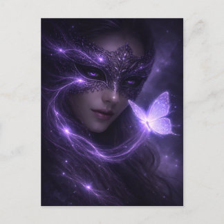 Cartão Postal Máscara Violeta Mística Borboleta Fantasia