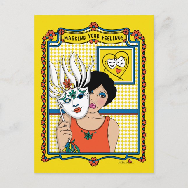Cartão Postal Mascarando Seus Sentimentos_B_ Postcard (Frente)