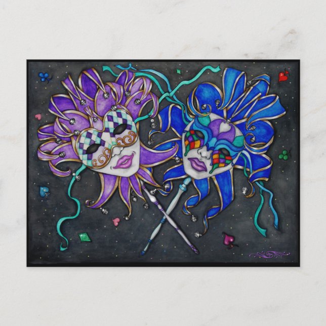 Cartão Postal Máscaras de Jester Comédia/Tragédia (Frente)