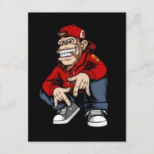 Cartão Postal Mascote de Macaco Urbano Legal Personagem de Estil