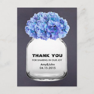 Cartão Postal Mason jar azul hydrangea obrigado note hydrangea7