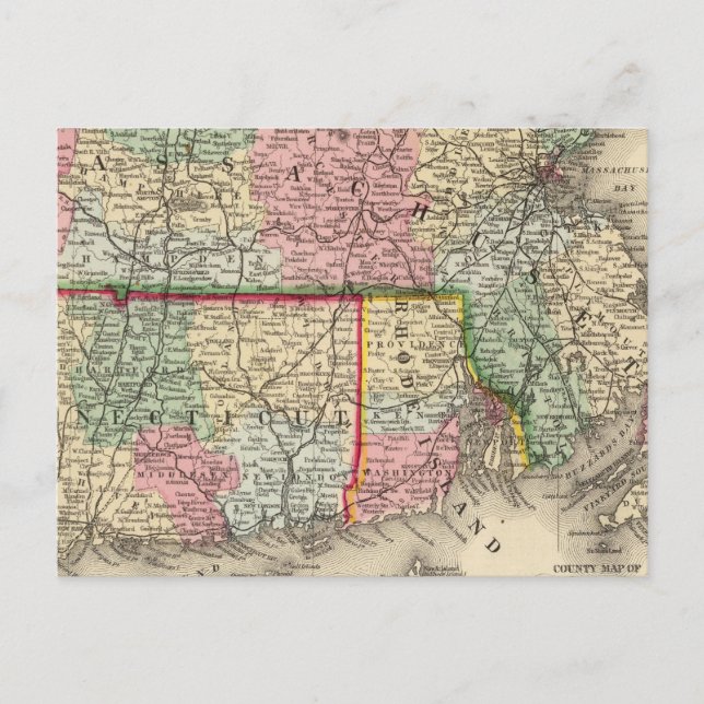 Cartão Postal Massa, Conn, Mapa RI de Mitchell (Frente)