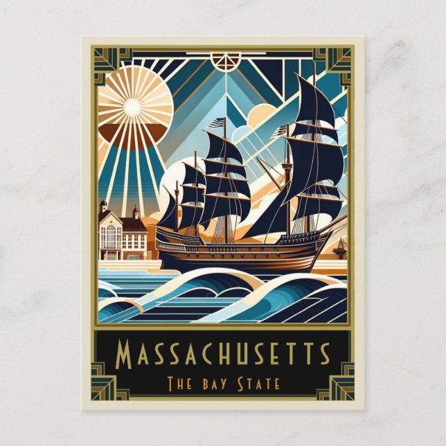 Cartão Postal Massachusetts | Art Deco (Frente)