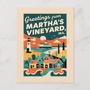 Cartão Postal Massachusetts Martha's Vineyard Anos 50 Retro