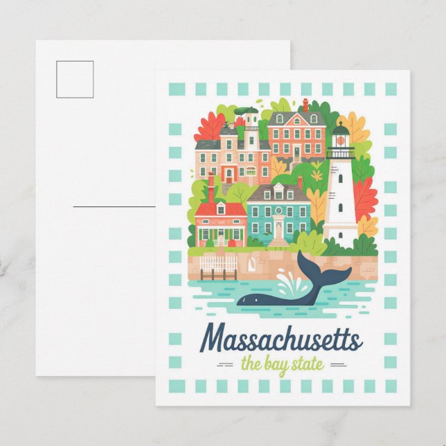 Cartão Postal Massachusetts, o Viagem de Verão dos EUA (Frente/Verso)