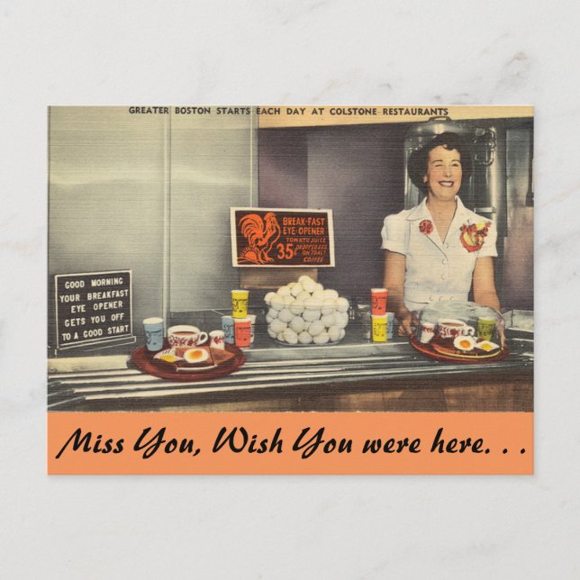 Cartão Postal Massachusetts, Restaurante Colstone, Boston (Frente)