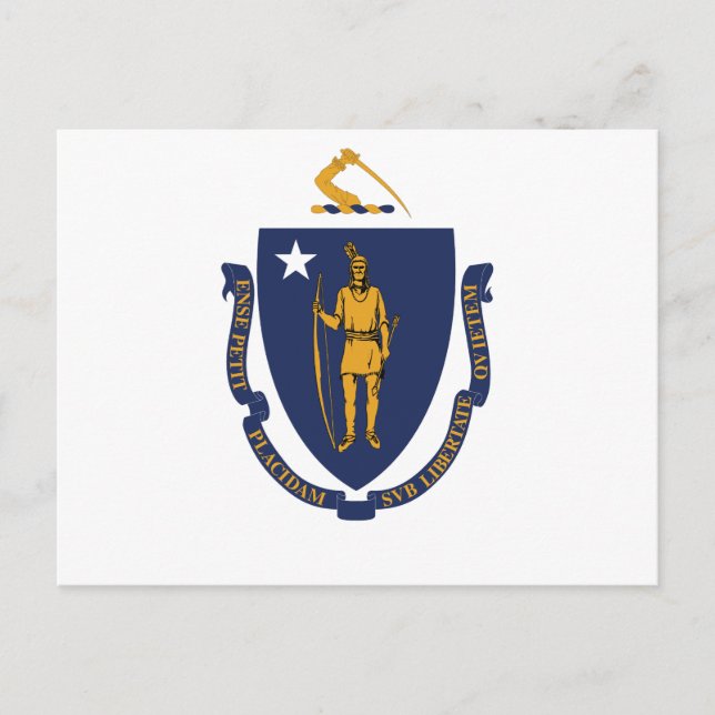 Cartão Postal Massachusetts State Flag Bay State Indian & Motto  (Frente)