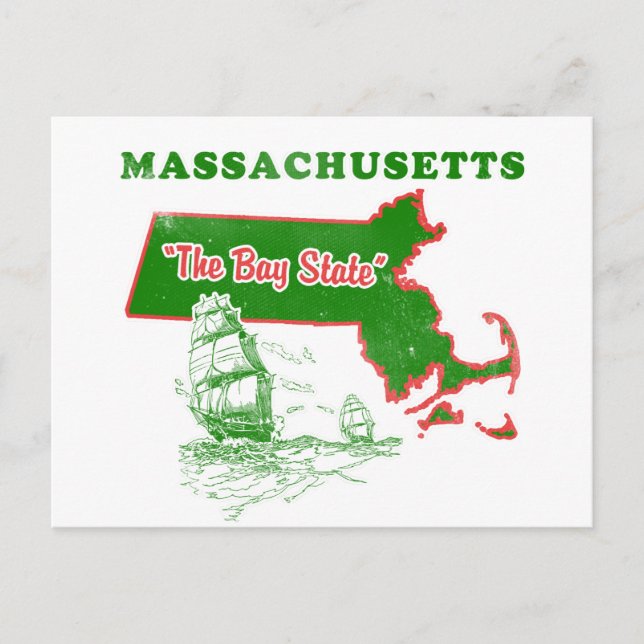 Cartão Postal Massachusetts The Bay State Design (Frente)