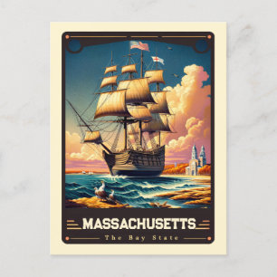 Cartão Postal Massachusetts   Vintage espirituosa patriótica